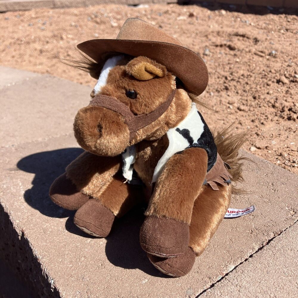 Aurora “Clint” 8” Horse Cowboy Hat  Cow Print Vest Velvet Chamois Hooves Plush